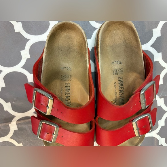 Birkenstock Arizona Birko Flor Red Womens Sandals 38/7.5 - Picture 5 of 14